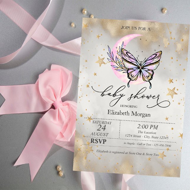 Butterfly Celestial Moon Stars Baby Shower  Invitation (Creator Uploaded)