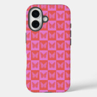 Butterfly Chequered Pattern in Pink and Red
