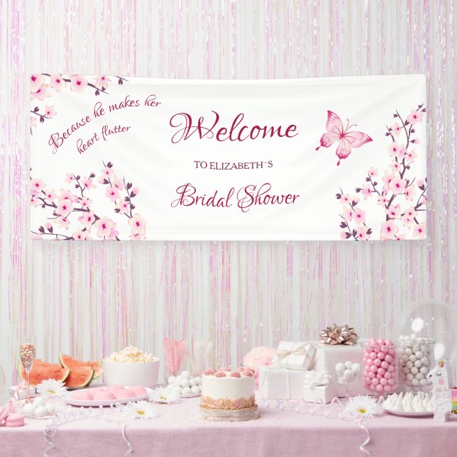 Butterfly Cherry Blossom Bridal Shower Welcome Banner (Party)