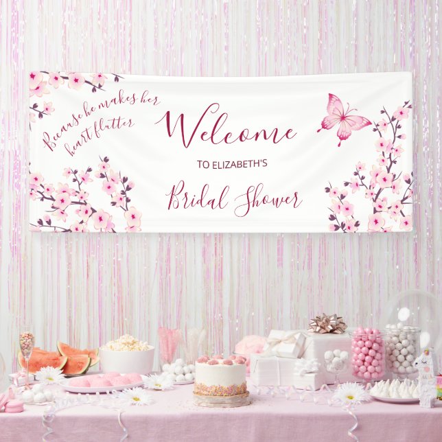 Butterfly Cherry Blossom Bridal Shower Welcome Banner (Party)