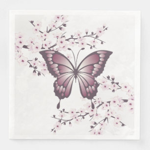 Butterfly Cherry Blossom Dusty Mauve Napkin