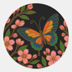 Butterfly Cherry Blossom Moon Classic Round Sticker