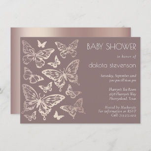 Butterfly Chic Baby Shower   Copper Rose Gold Invitation