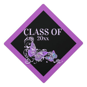 Butterfly chic class of chic floral swirl graduation cap topper