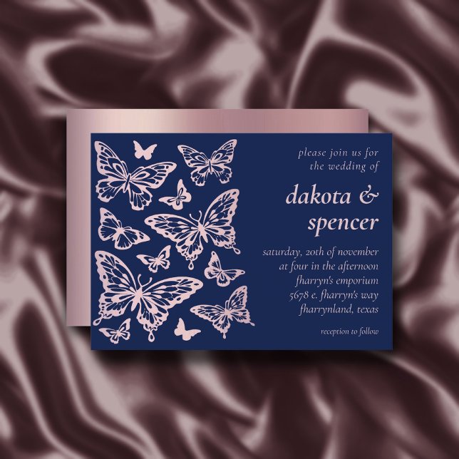 Butterfly Chic Wedding | Blush Pink and Navy Blue Invitation (Creator Uploaded)