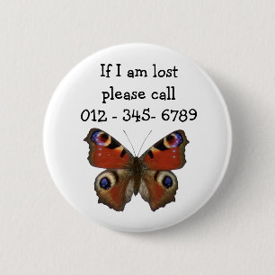 Butterfly,  Child Emergency Contact 2 Inch Round Button