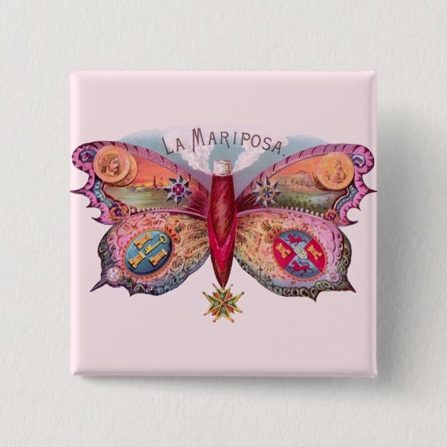 Butterfly Cigar Antique Painting Advertising 2 Inch Square Button (Front)