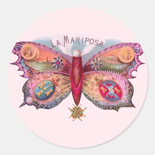 Butterfly Cigar Antique Painting Advertising Classic Round Sticker (Front)