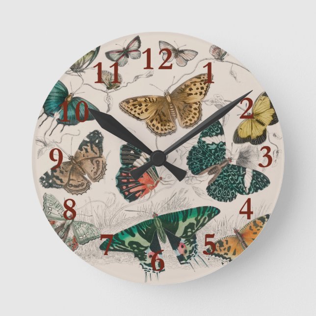 Butterfly Collection Antique Butterflies Round Clock (Front)