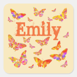Butterfly Colorful Vintage Retro Art Name Emily Square Sticker