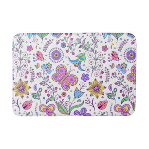 Butterfly Colourful And Flower Cute Bath Mat