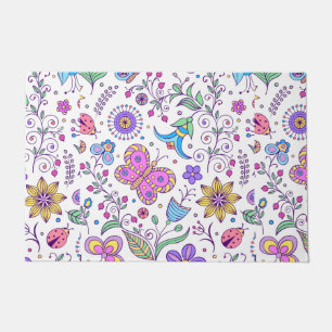 Butterfly Colourful And Flower Cute   Doormat