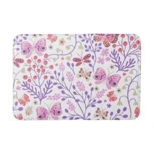 Butterfly Colourful And Flowers Rose Bath Mat
