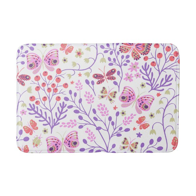 Butterfly Colourful And Flowers Rose    Bath Mat (Front)