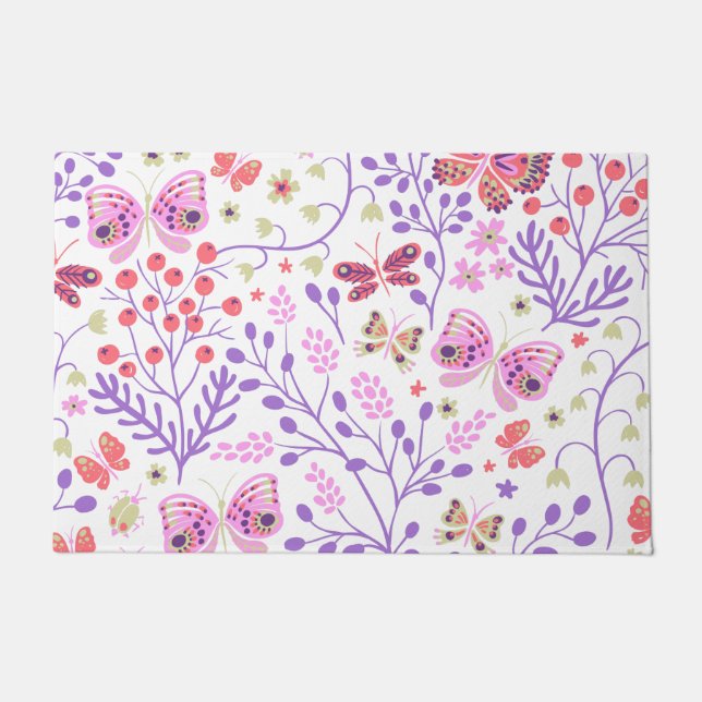 Butterfly Colourful And Flowers Rose   Doormat (Front)