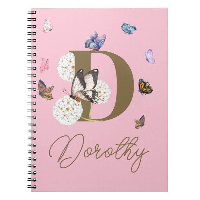 Butterfly Colourful Floral Personalized Gift Notebook (Front)