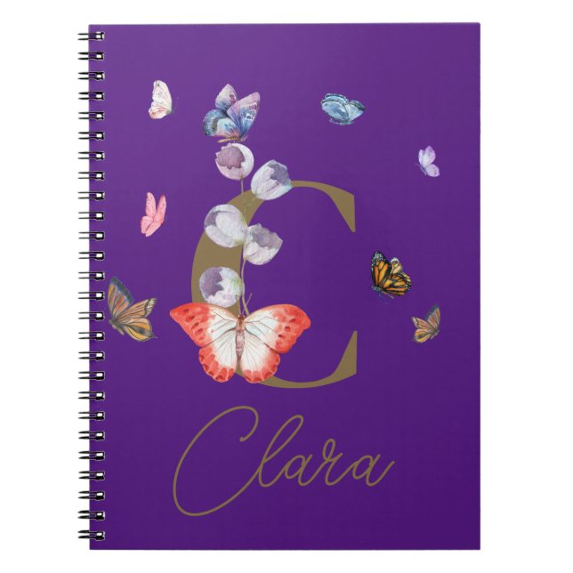 Butterfly Colourful Floral Personalized Gift Notebook (Front)