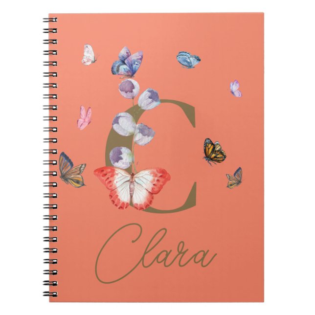 Butterfly Colourful Floral Personalized Gift Notebook (Front)