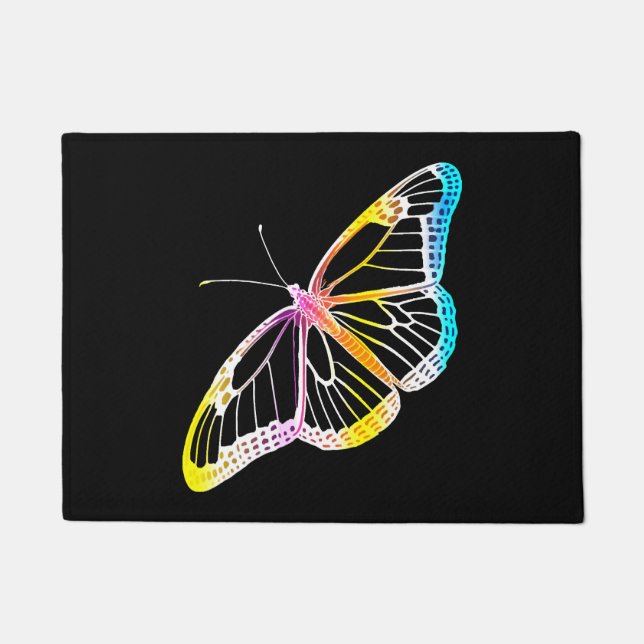 Butterfly Colourful Monarch Rainbow Drawing Doormat (Front)