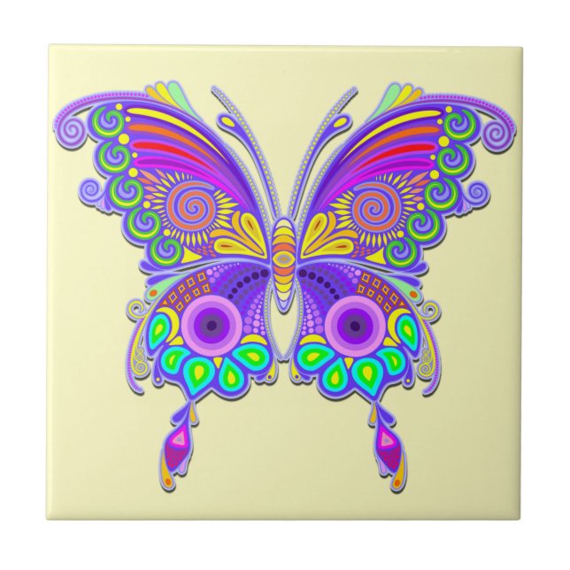 Butterfly Colourful Tattoo Style Tile (Front)