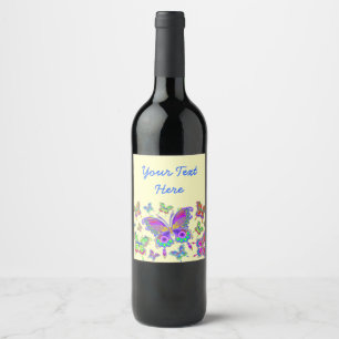 Butterfly Colourful Tattoo Style Wine Label