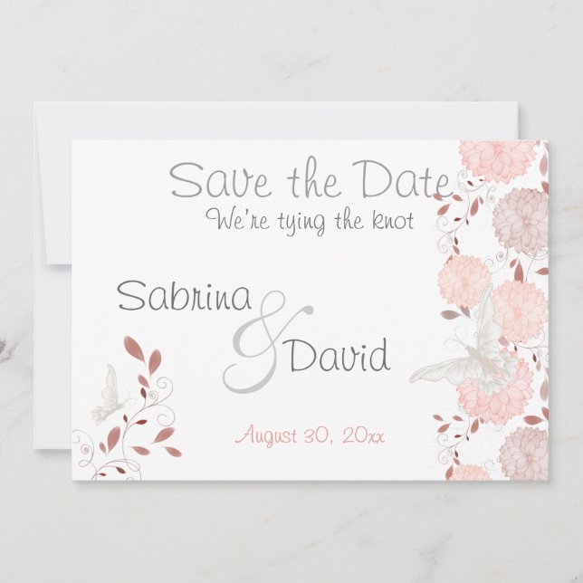 Butterfly Coral Chrysanthemums  Save the Date (Front)