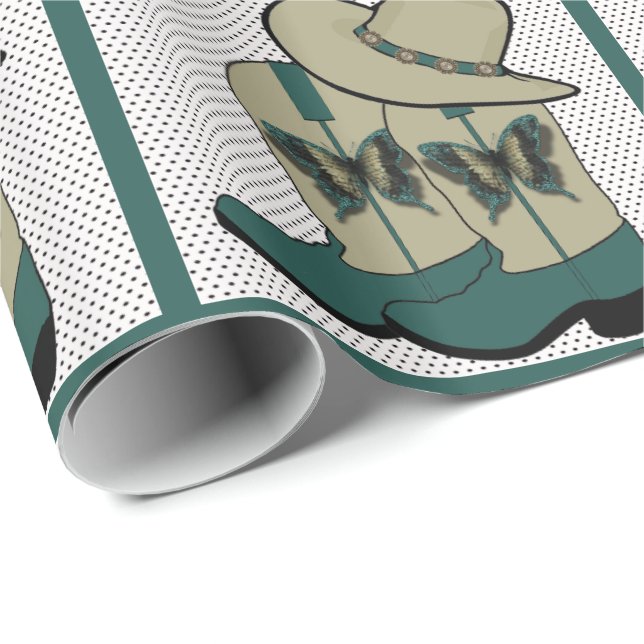 Butterfly Cowboy Boots Wrapping Paper (Roll Corner)