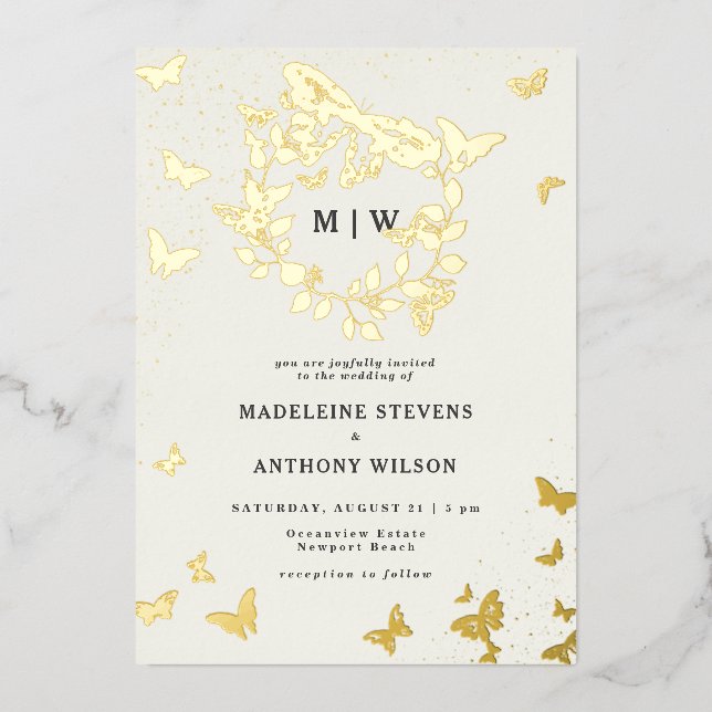 Butterfly Crest Ivory Gold Monograms Wedding (Front)