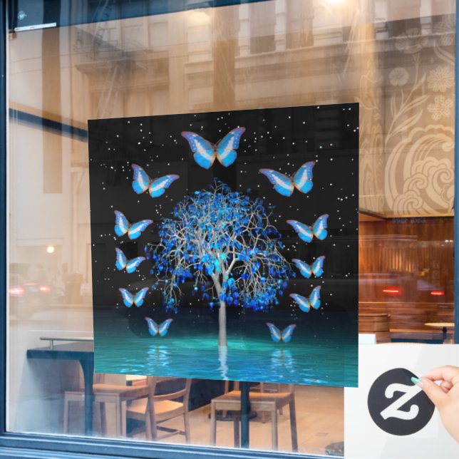 Butterfly Crystal Tree  Window Cling (Cafe Window)