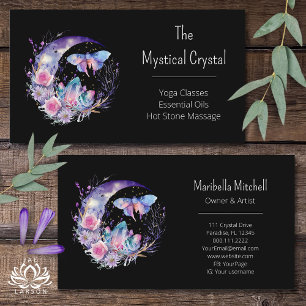 Butterfly Crystals Crescent Moon Flowers Purple Business Card