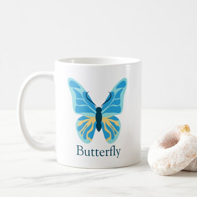 Butterfly Custom Colour Graphic Personalized Name Coffee Mug (With Donut)