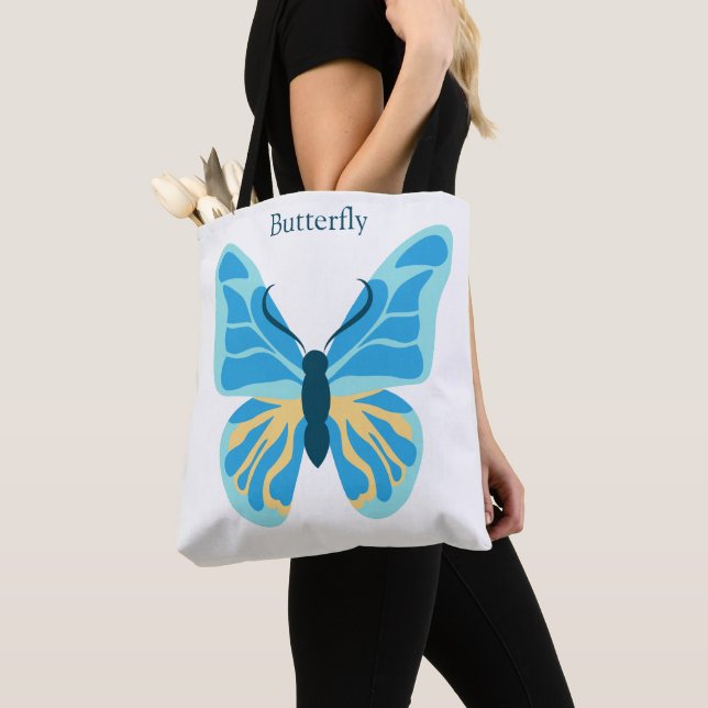 Butterfly Custom Colours Graphic Personalized Name Tote Bag (Close Up)