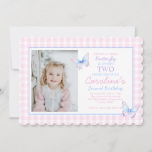 Butterfly Custom Photo Second Birthday Invitation
