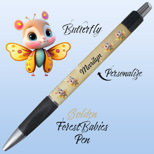Butterfly, Cute Whimsical Girl Character, Gold 🦋 Pen