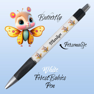Butterfly, Cute Whimsical Girl Flying Insect White Pen