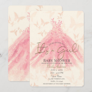Butterfly Dance Peach Sparkle Dress Baby Shower Invitation