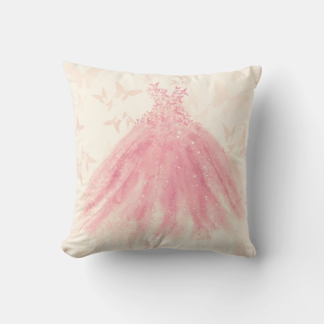 Butterfly Dance Peach Sparkle Dress Throw Pillow (Front)