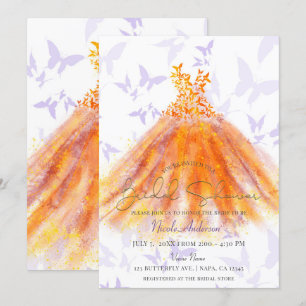 Butterfly Dance Purple Orange Dress Bridal Shower Invitation