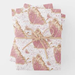 Butterfly Deco Pink Yellow Gold Speckles  Wrapping Paper Sheet