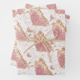 Butterfly Deco Pink Yellow Gold Speckles  Wrapping Paper Sheet