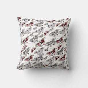 Butterfly decorated with various flowers throw pillow