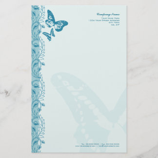 Butterfly & Decorative Ornate Border in Blue Stationery