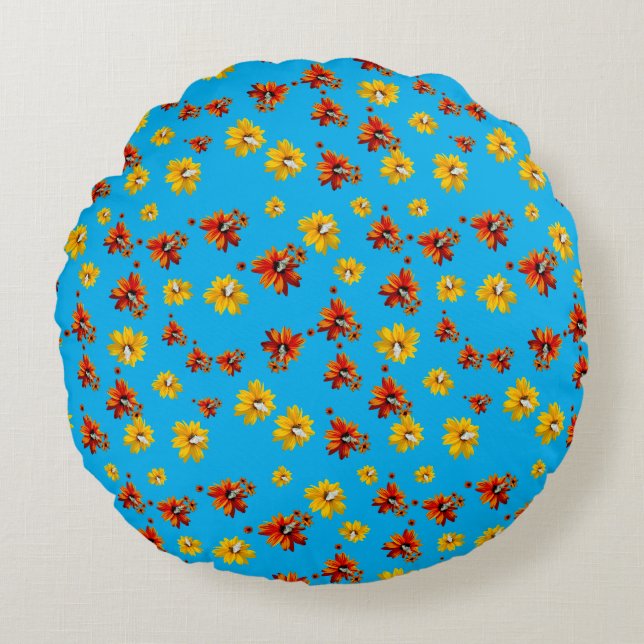 Butterfly Delicate Floral Seamless Pattern Azure Round Pillow (Front)