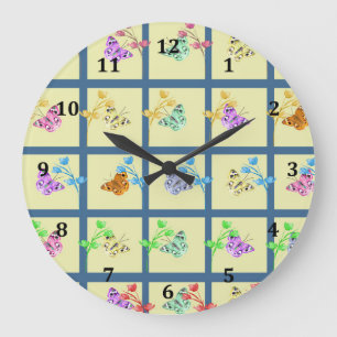 Butterfly Design in Pale Yellow & Mixed Colours Large Clock