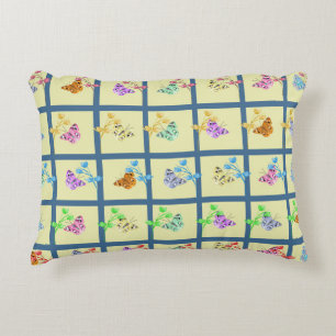 Butterfly Design in Yellow with Flowers Accent Pillow
