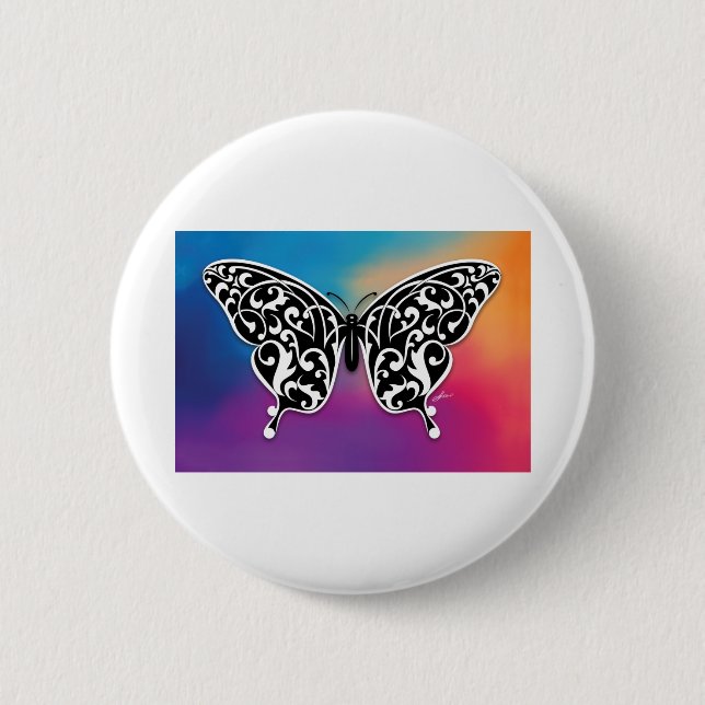 Butterfly Design with Sunset Colours 2 Inch Round Button (Front)