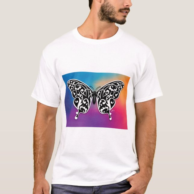 Butterfly Design with Sunset Colours T-Shirt (Front)