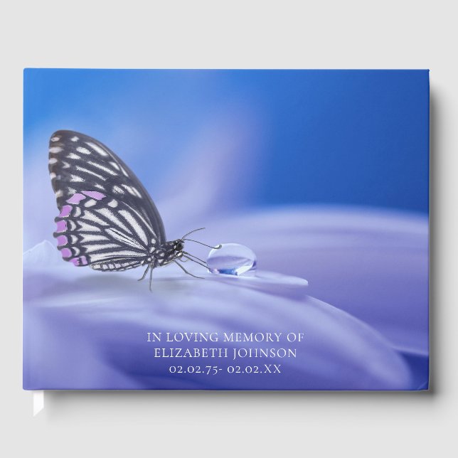 Butterfly Dew Drop Memories of Funeral Condolence Guest Book (Front)