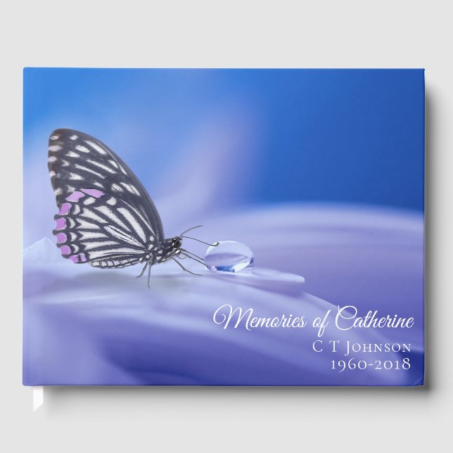 Butterfly Dew Drop Memories of Funeral Condolence Guest Book (Front)