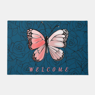 Butterfly Doormat with Roses - Welcome